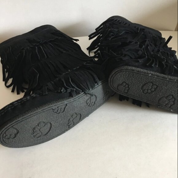 Grizzleez Ziginy Beaded Moccasins Women's 3 Layer Fringe Boots Black Size 6.5 - Picture 6 of 6